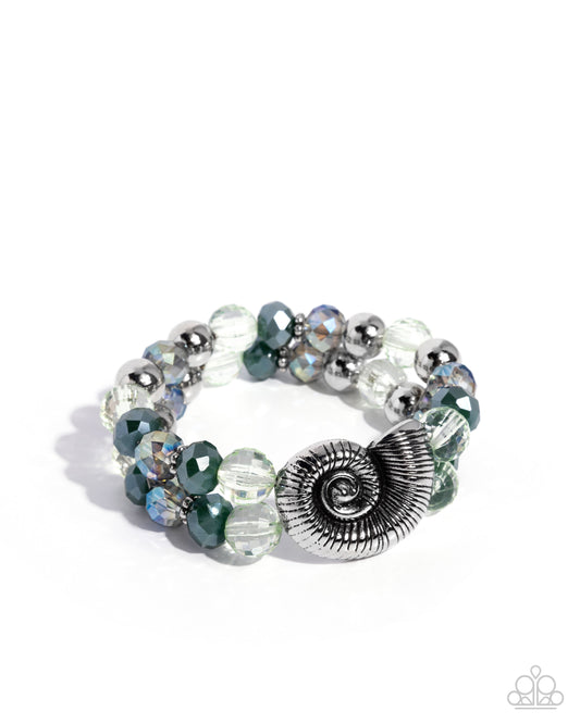 Snail Shimmer - Green, Lime, & UV Beads/Oversized Snail Shell Paparazzi Stretch Bracelet