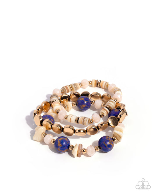 Earthy Entertainer - Purple Stone & Gold Beads/Chiseled Natural Stone Shells Paparazzi Set of 3 Stretch Bracelets