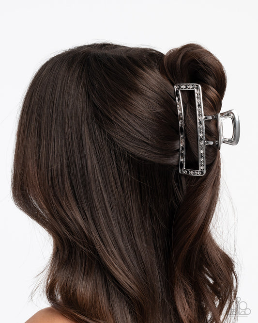 Slow It Down - Black, Hamite, White, & Smoky Rhinestone Embellished Paparazzi Hair Claw Clip