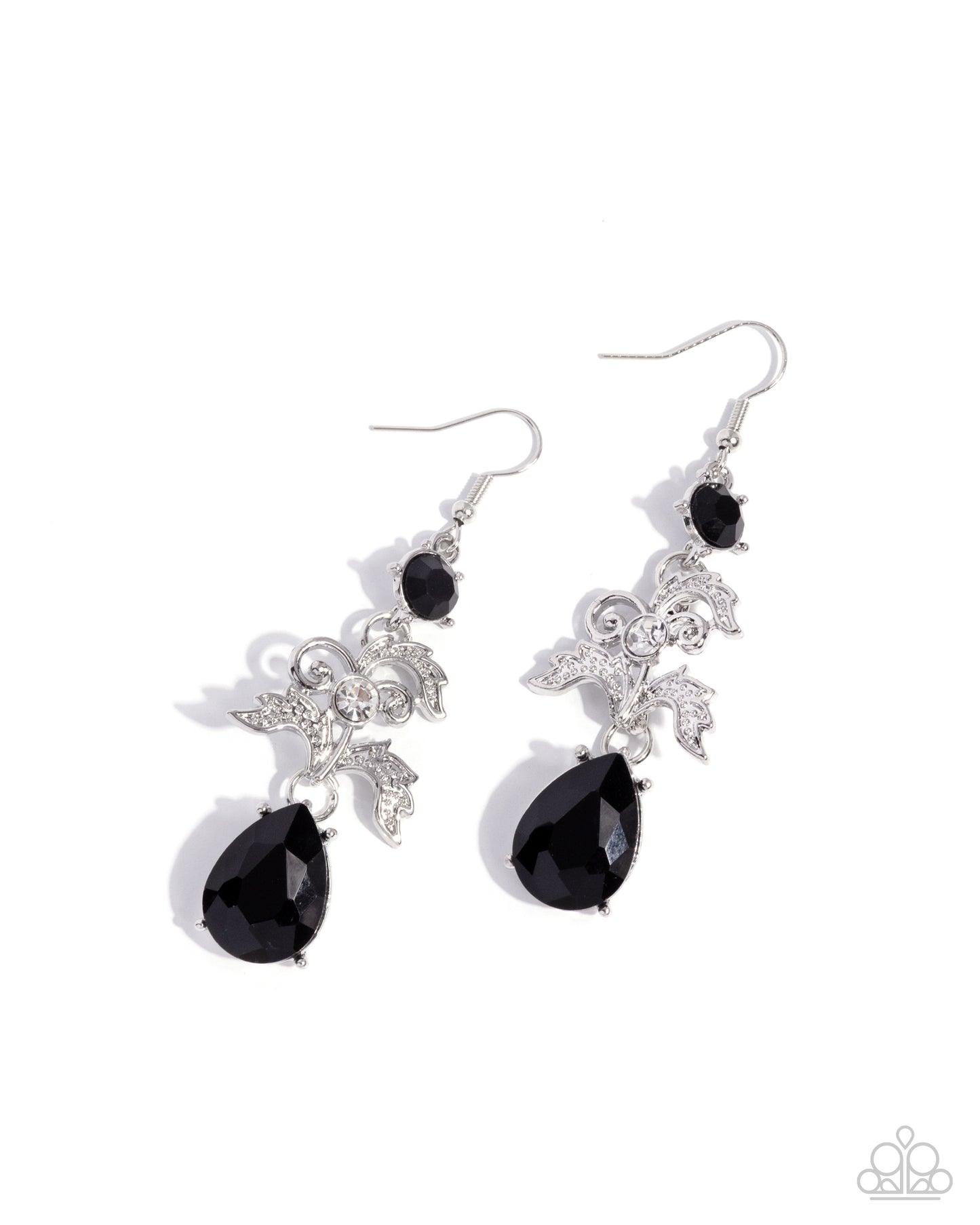 Spiral Sashay - Black Gems/Silver Filigree/White Rhinestones Paparazzi Earrings