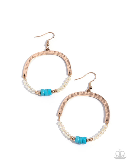 Authentic Advocate - Yellow Beads/Turquoise Stone Discs/Gold Archway Paparazzi Earrings