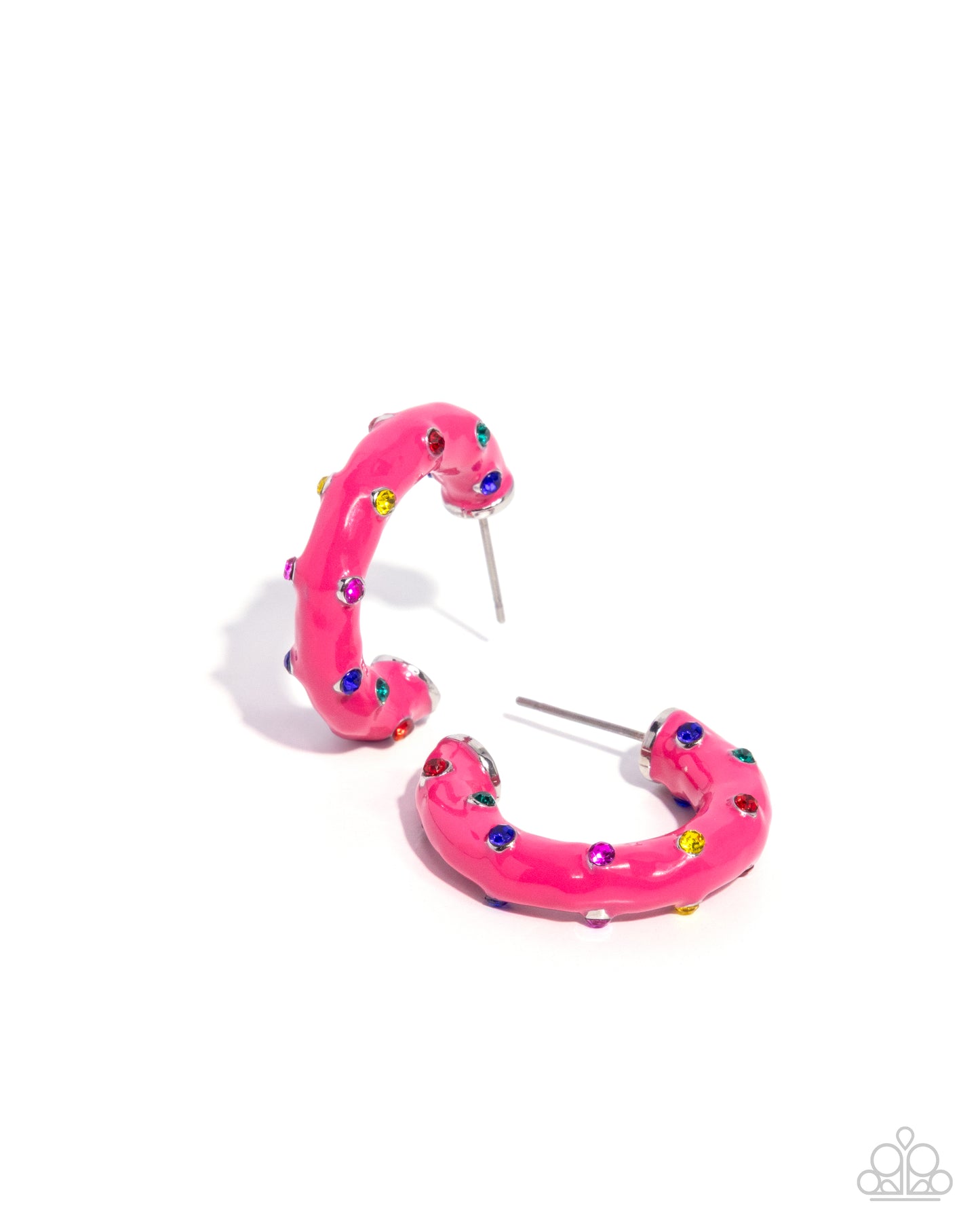 Promising Paint - Pink Hoops/Multicolored Rhinestones Paparazzi Earrings