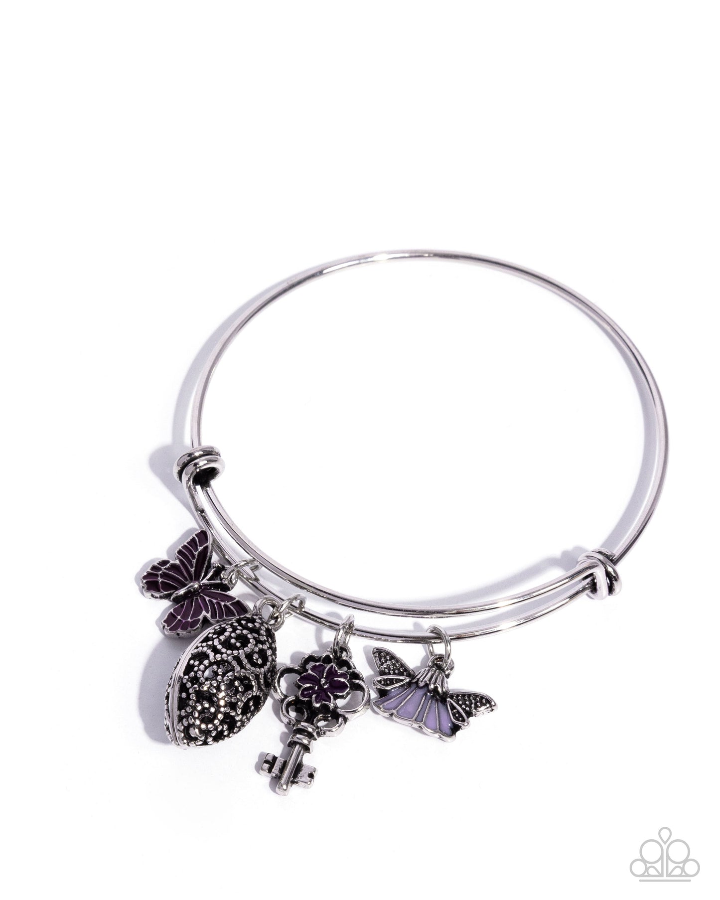 Eclectic Emotion - Purple Painted Fairy Flower, Flower Key, & Butterfly Charms Paparazzi Bracelet