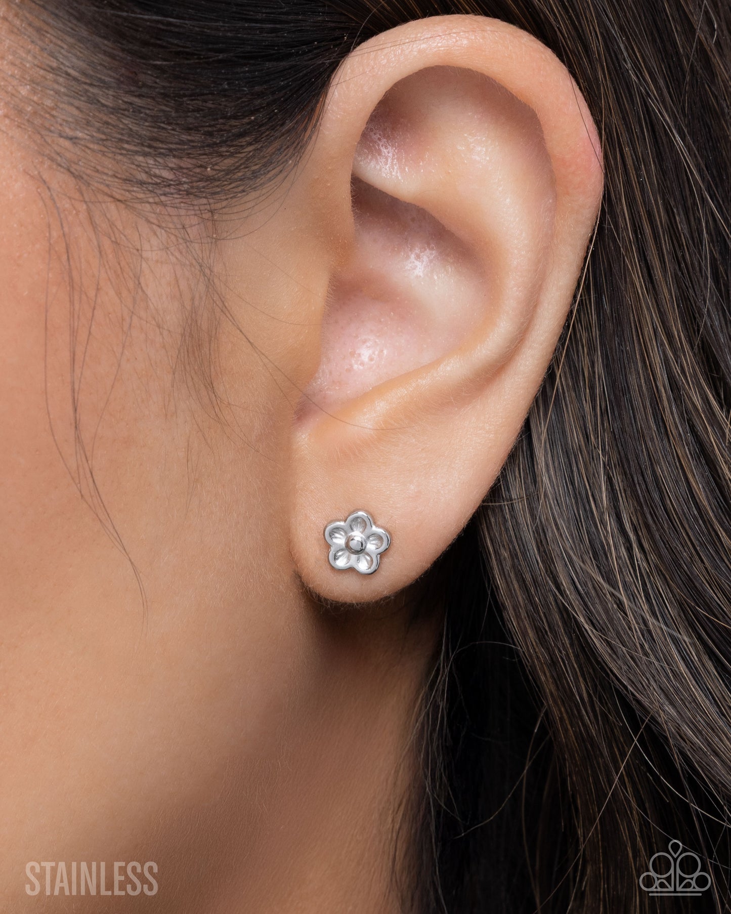 Impending BLOOM - Silver Stainless Steel Dainty Flower Paparazzi Post Earrings