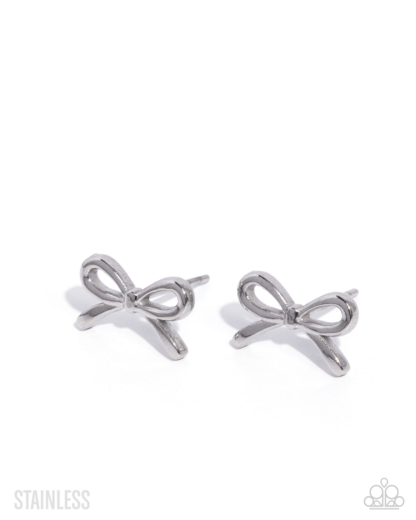 BOW The Line - Silver Stainless Steel Dainty Bow Paparazzi Post Earrings