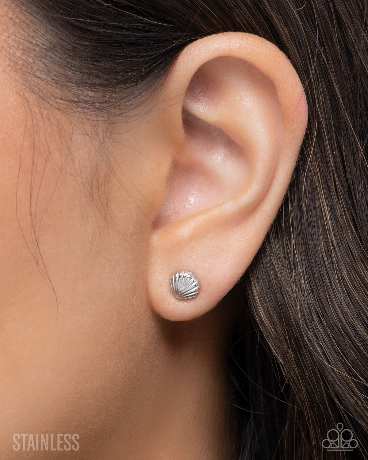 Seashell Strategy - Silver Stainless Steel Seashell Paparazzi Post Earrings