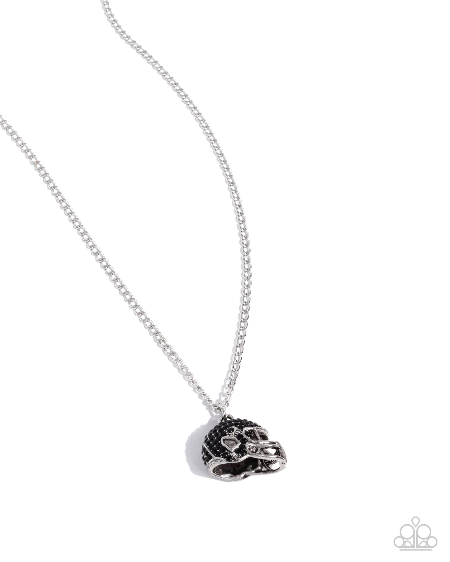 Quarterback Chic - Black Rhinestone Embellished Football Helmet Pendant Paparazzi Necklace & matching earrings