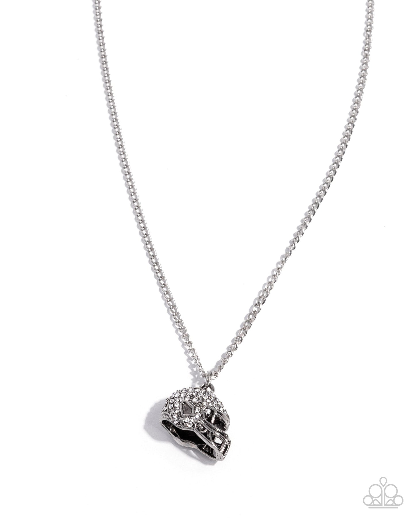 Quarterback Chic - White Rhinestone Embellished Football Helmet Pendant Paparazzi Necklace & matching earrings