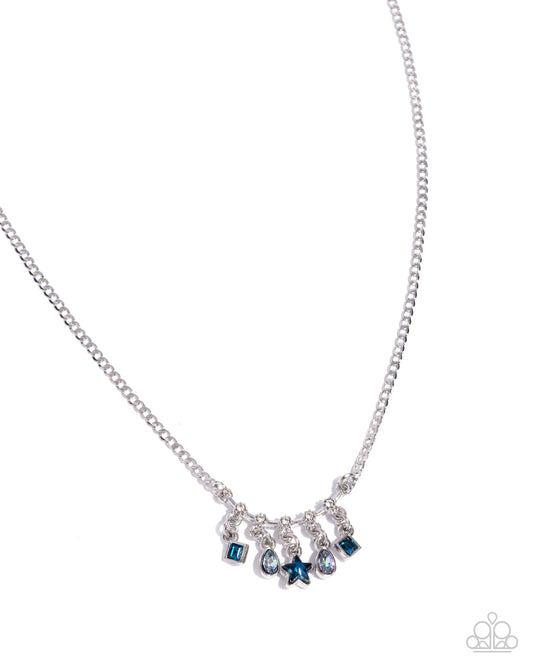 Shape Symphony - Blue Gem Charms/Silver Curb Chain Paparazzi Necklace & matching earrings