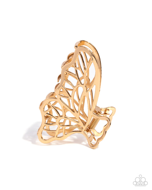 Gliding Grace - Gold Butterfly Silhouette Paparazzi Claw Hair Clip