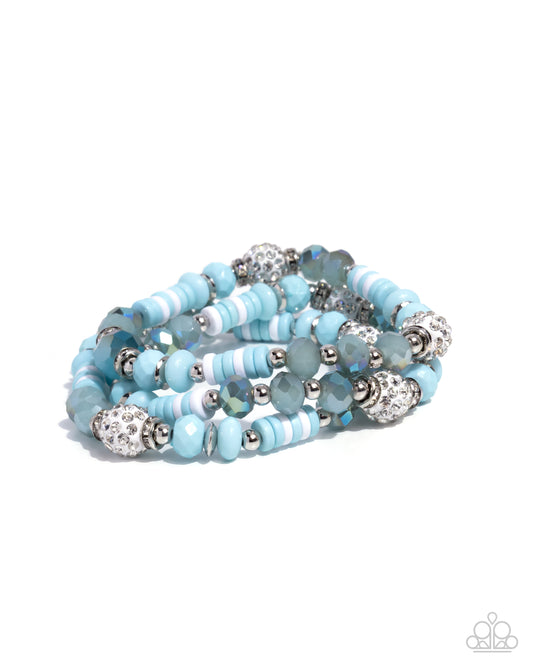 Fun-Loving Freestyle - Blue, White, Silver, White Rhinestone Beaded Set of 3 Paparazzi Bracelets