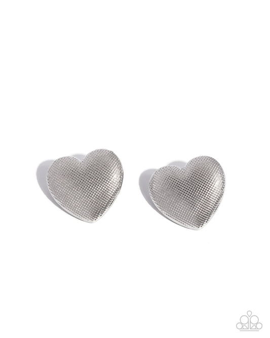 Smitten Studs - Silver Studded Oversized Heart Paparazzi Post Earrings