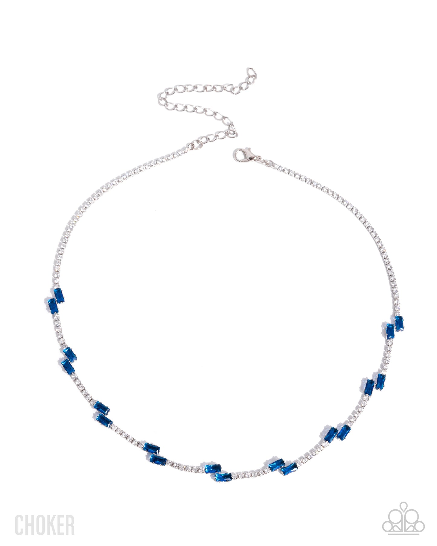 Sliding Shine - Blue Gems/White Rhinestone Chain Paparazzi Necklace & matching earrings