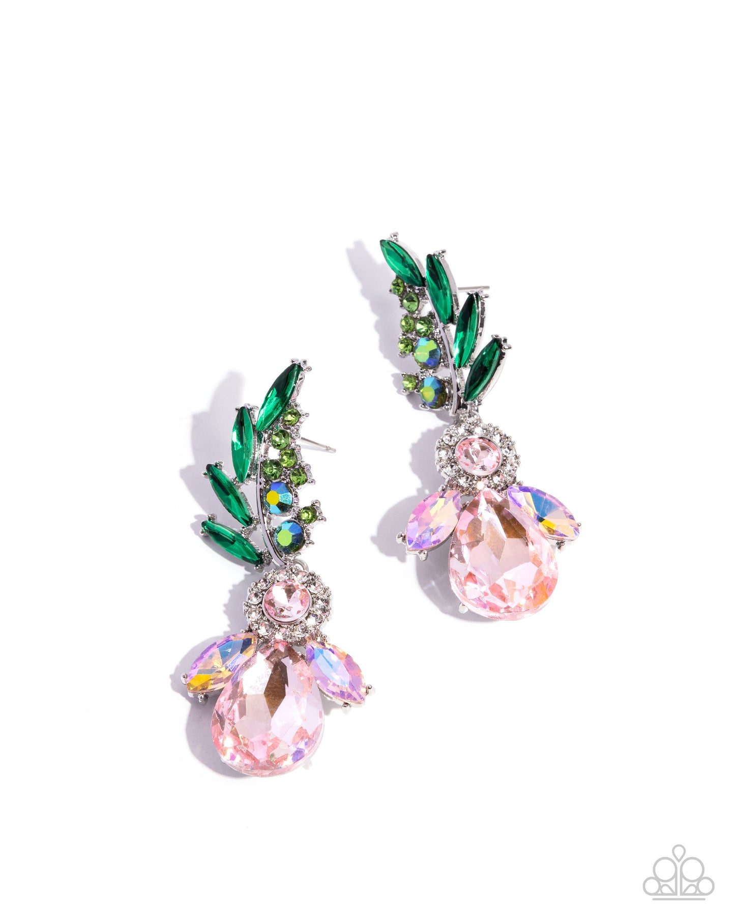 Priceless Pizzazz - Pink Oversized Gem/Green Gems Paparazzi Earrings