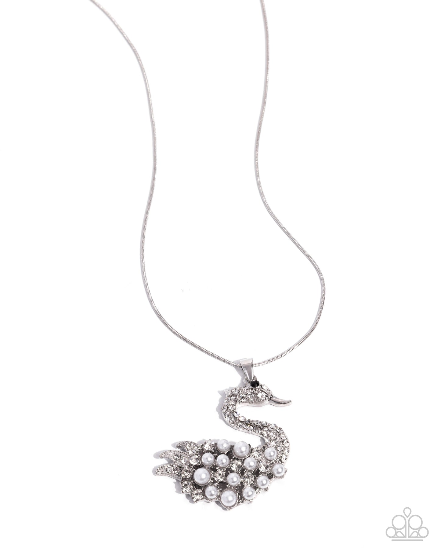 Swan Shimmer - White Rhinestone/Pearl Embellished Swan Pendant Paparazzi Necklace & matching earrings