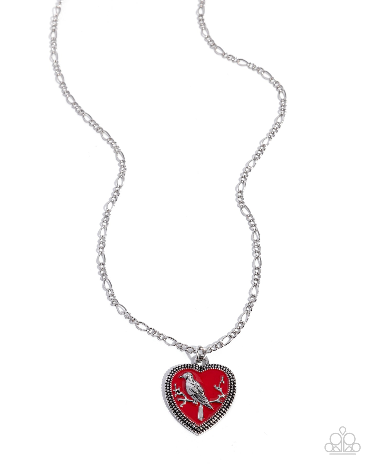 Songbird Sweetheart - Red Painted Silver Heart/Silver Bird Pendant Paparazzi Necklace & matching earrings