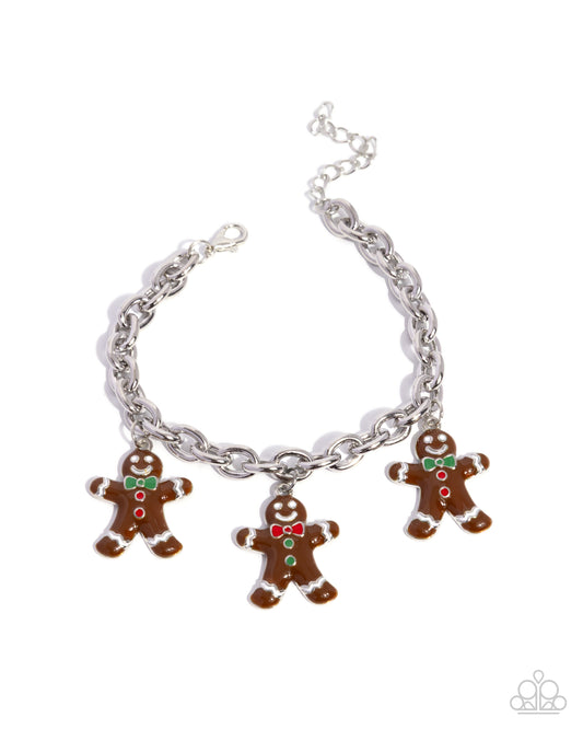 Gingerbread Glitz - Brown, White, & Red Painted Gingerbread Charms Paparazzi Bracelet