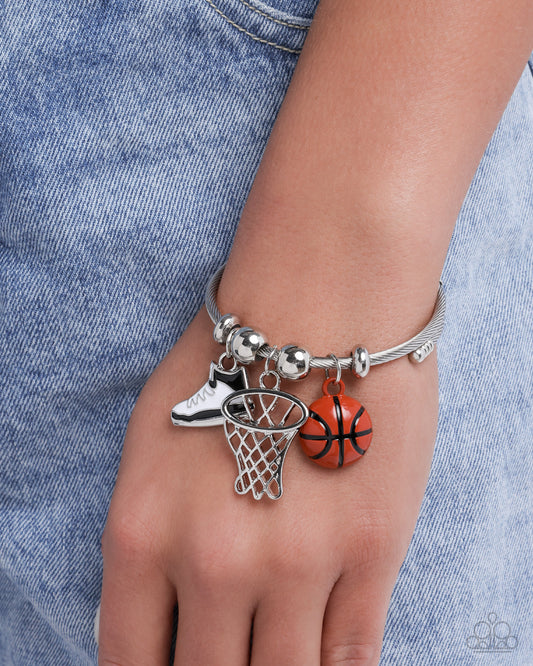 Full Court Advantage - Orange Basketball, Silver Hoop, White/Black Sneaker Charms Paparazzi Bracelet