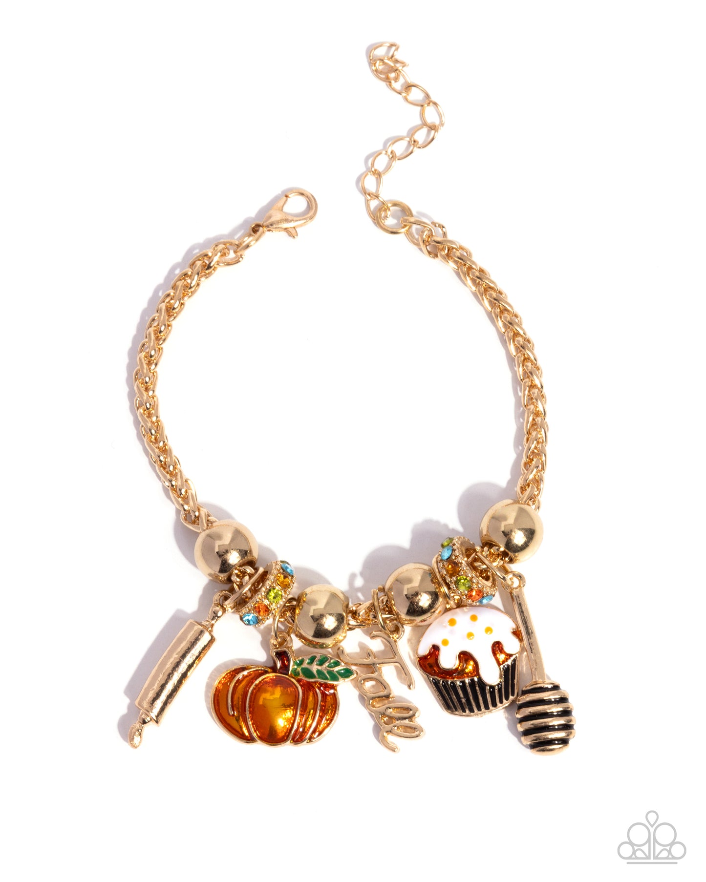So Much to be Thankful For - Gold Braided Chain & Thanksgiving-Inspired Charms Paparazzi Bracelet