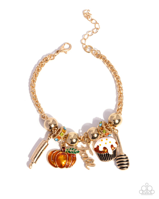 So Much to be Thankful For - Gold Braided Chain & Thanksgiving-Inspired Charms Paparazzi Bracelet
