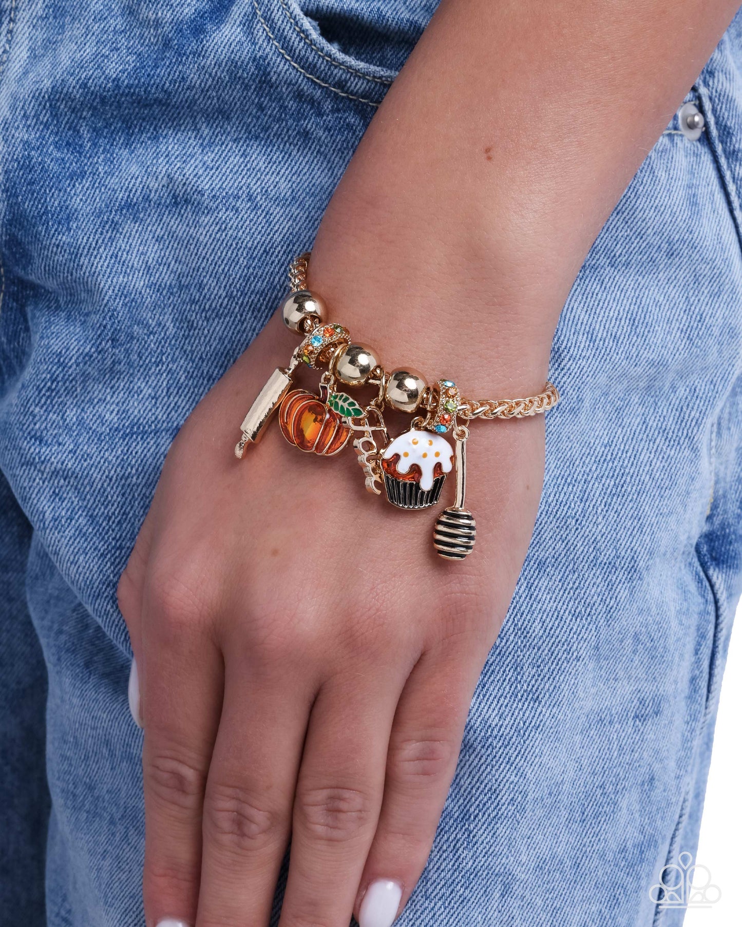 So Much to be Thankful For - Gold Braided Chain & Thanksgiving-Inspired Charms Paparazzi Bracelet