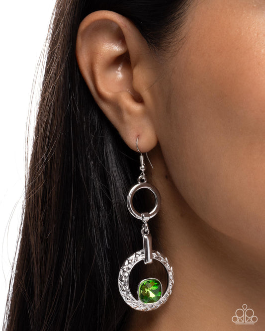 Center Cascade - Green Gem/Silver Frame Paparazzi Earrings