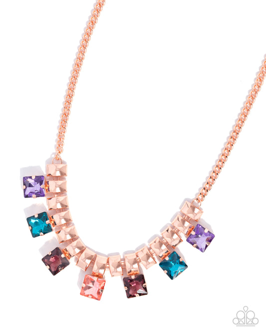 Glimpse of Grunge - Copper Fittings/Multicolored Gems Paparazzi Necklace & matching earrings