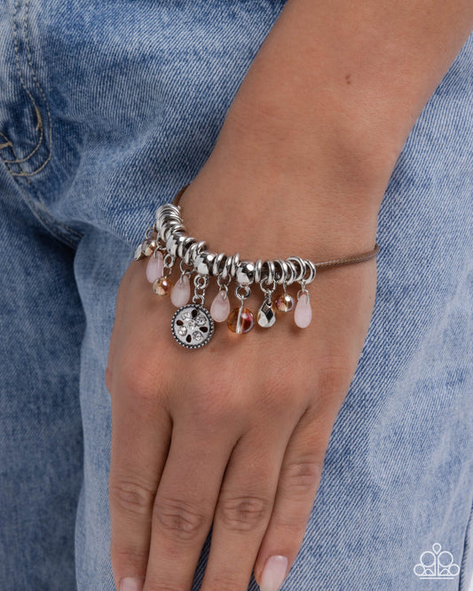 Tremolo Tapestry - Pink & Multicolored Beads/Hammered Silver Charms Paparazzi Bracelet