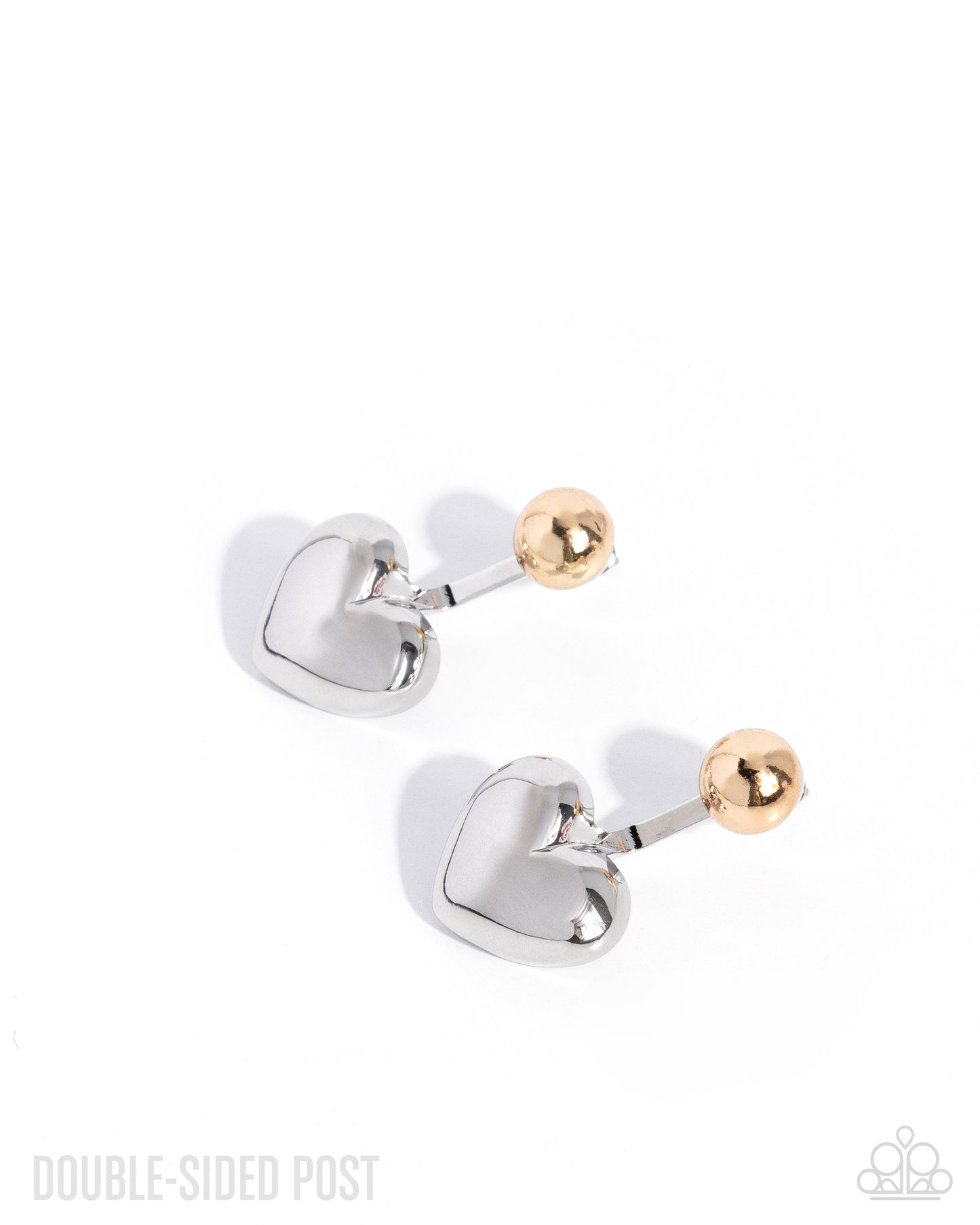 Flirty Finale - Multicolored Metal Silver Heart/Gold Bead Paparazzi Double-Sided Post Earrings