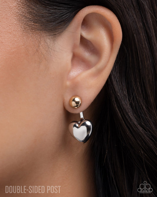 Flirty Finale - Multicolored Metal Silver Heart/Gold Bead Paparazzi Double-Sided Post Earrings
