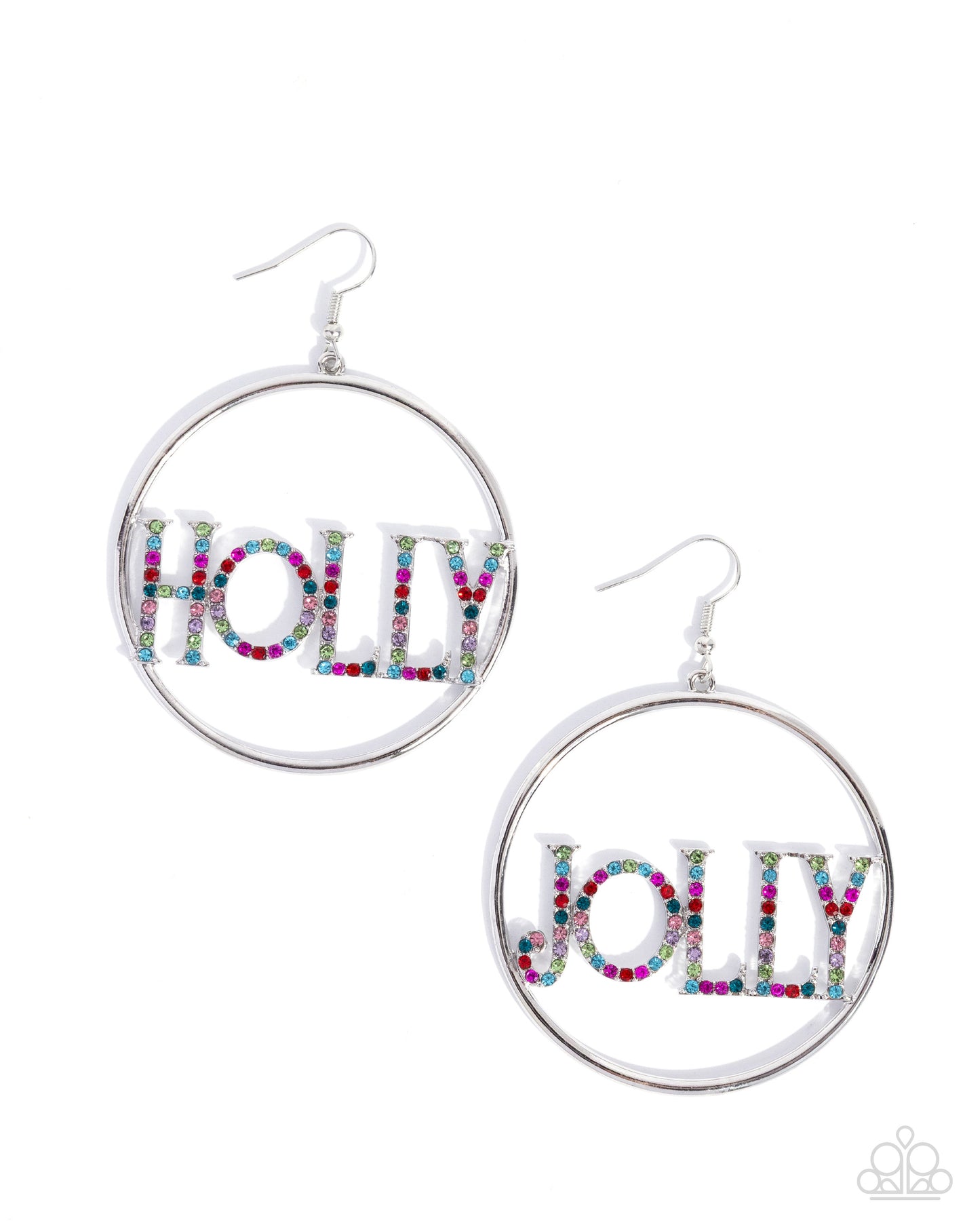 Holly Jolly - Multicolored Rhinestone "Holly" & "Jolly" Paparazzi Earrings