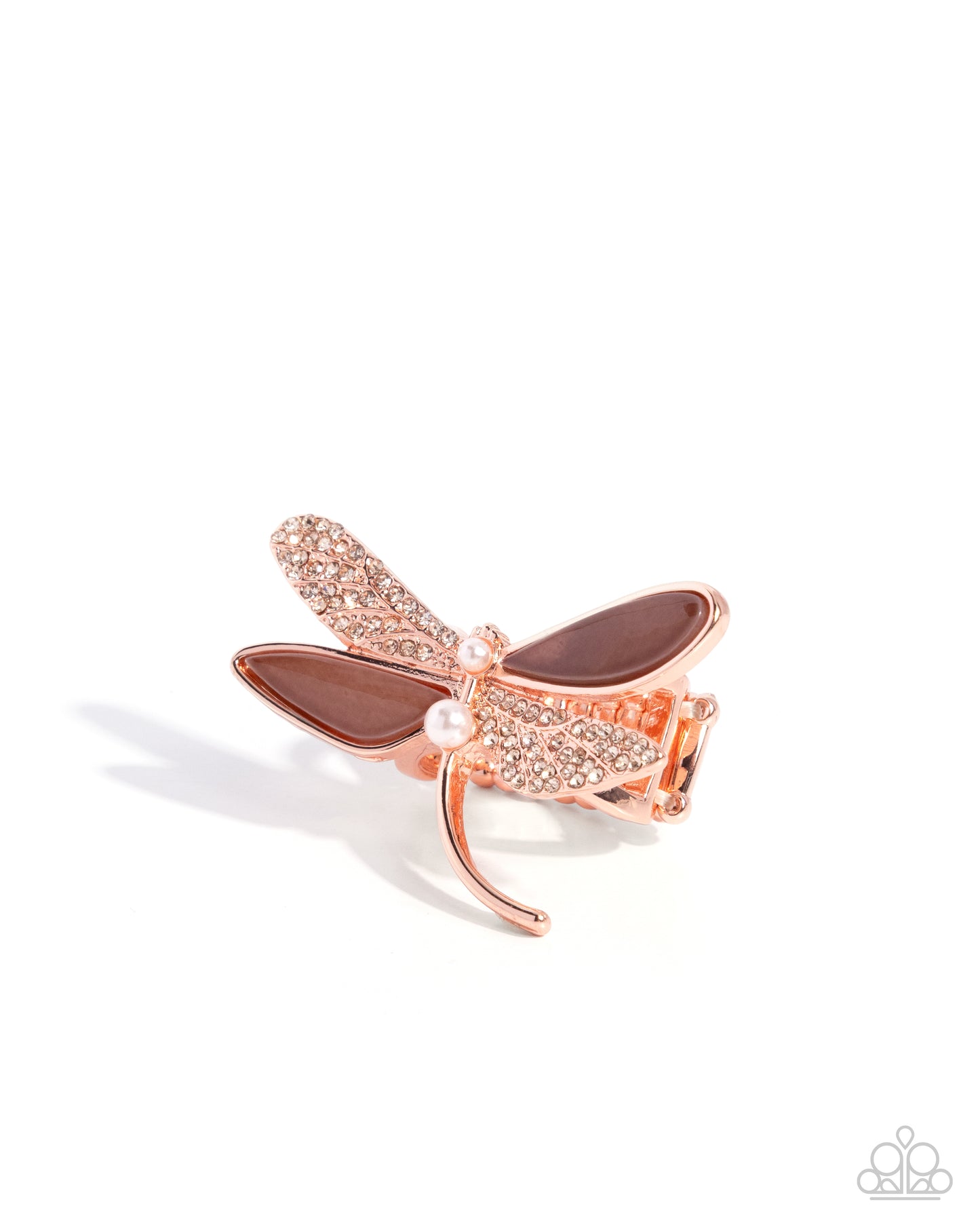 Dragonfly Drama - Copper Dragonfly, Brown Shell, & White Rhinestone Paparazzi Ring