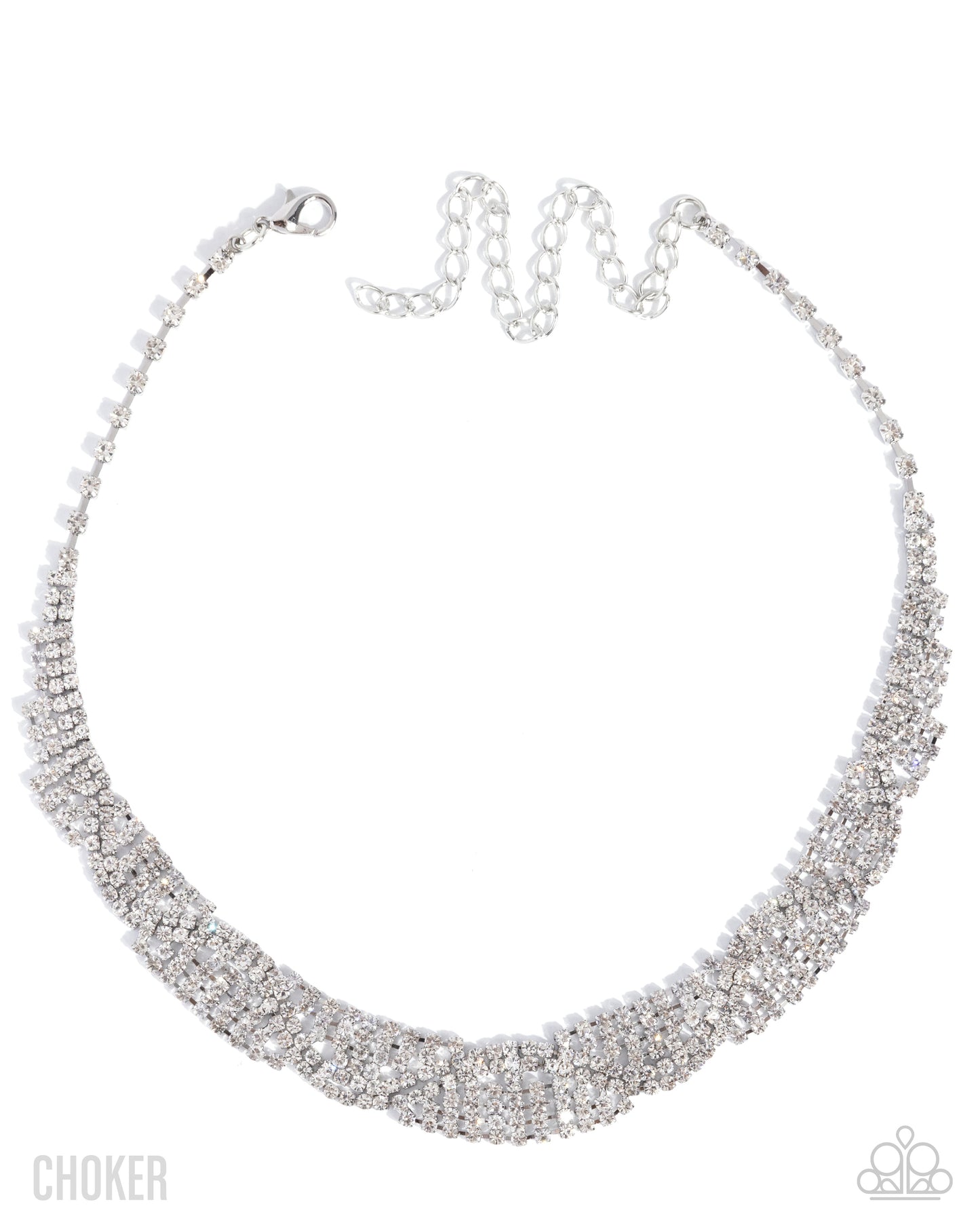 Scintillating Stardust - White Rhinestone Embellished Silver Choker Paparazzi Necklace & matching earrings