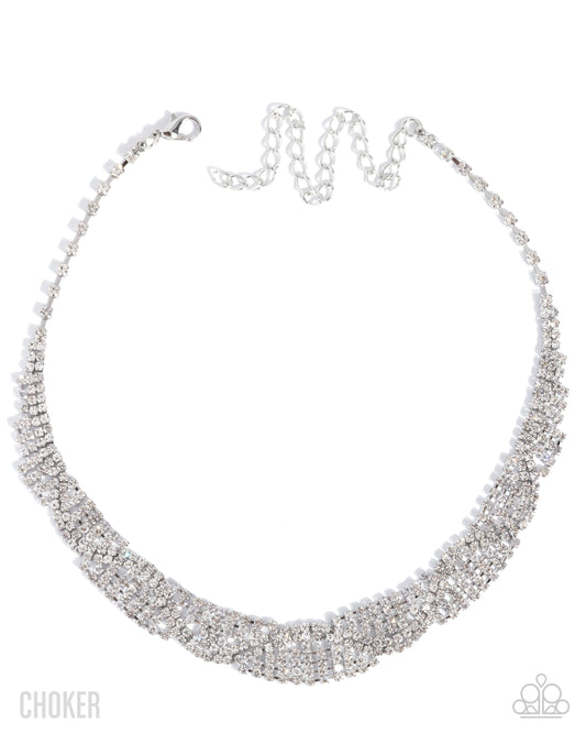 Scintillating Stardust - White Rhinestone Embellished Silver Choker Paparazzi Necklace & matching earrings