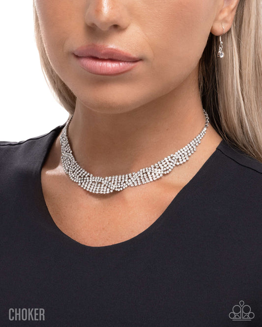 Scintillating Stardust - White Rhinestone Embellished Silver Choker Paparazzi Necklace & matching earrings
