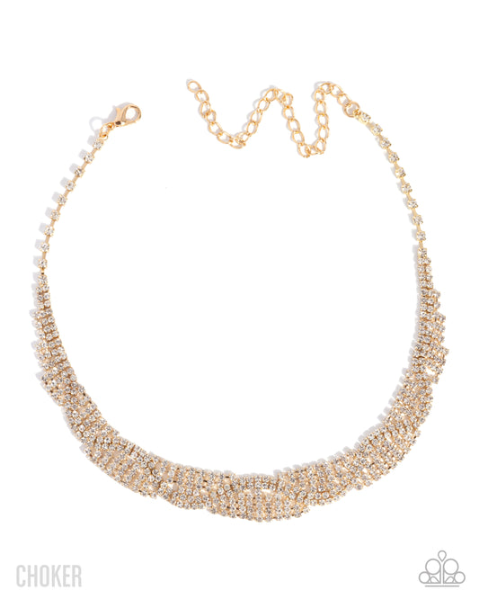 Scintillating Stardust - Gold Fittings/White Rhinestones Paparazzi Choker Necklace & matching earrings