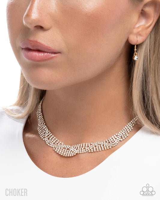 Scintillating Stardust - Gold Fittings/White Rhinestones Paparazzi Choker Necklace & matching earrings