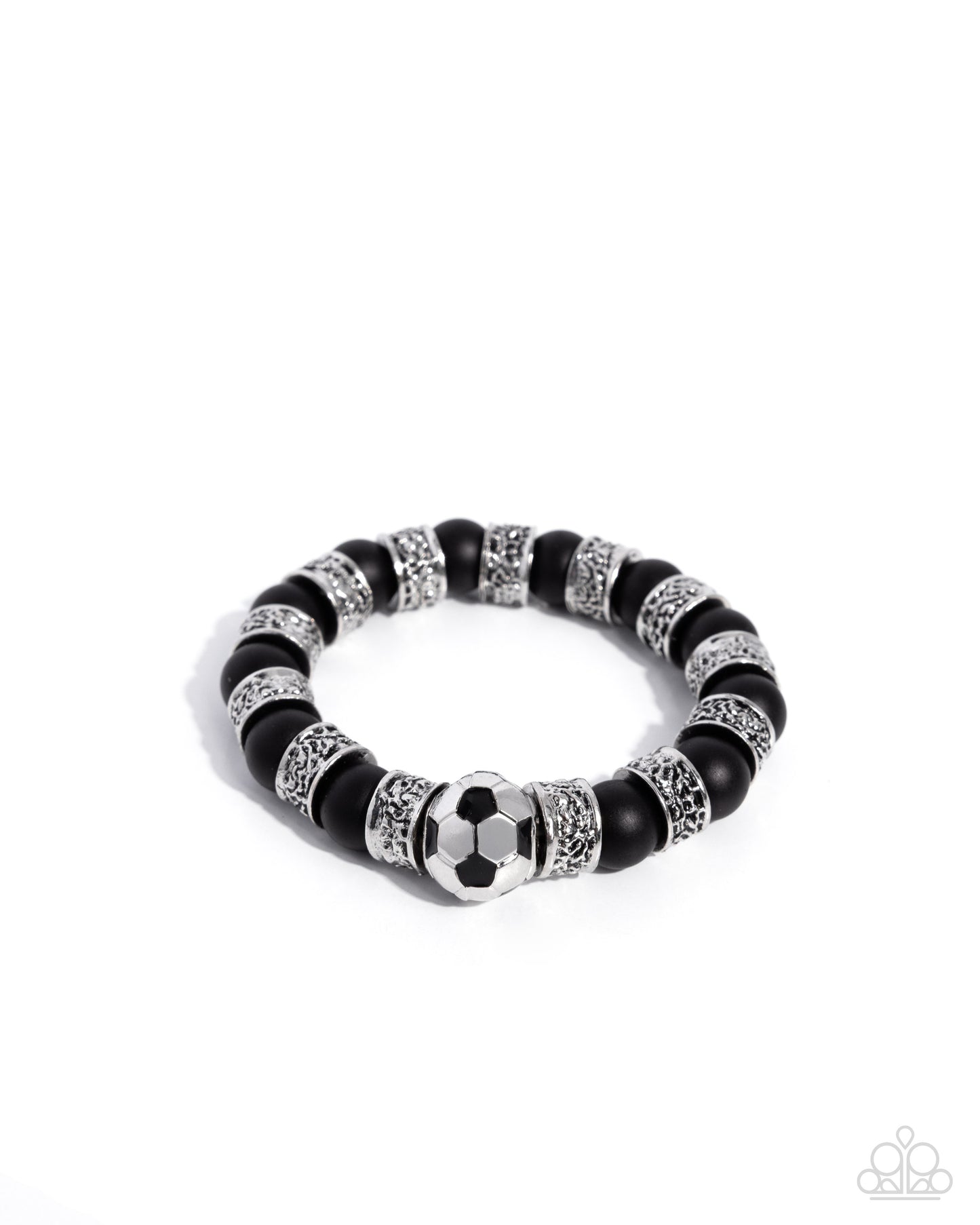 Soccer Champ - Black Matte Beads/Silver Filigree Beads/Soccer Ball Charm Paparazzi Stretch Bracelet