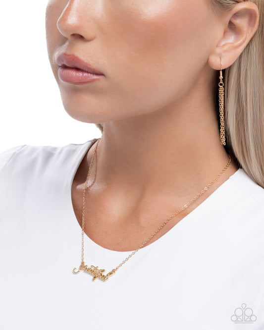 Grateful for You - Gold Cursive "Grateful" Pendant Paparazzi Necklace & matching earrings