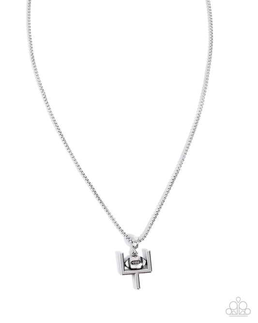 End Zone Edge - Silver Field Goat Post & Silver Football Pendant Paparazzi Men's Necklace