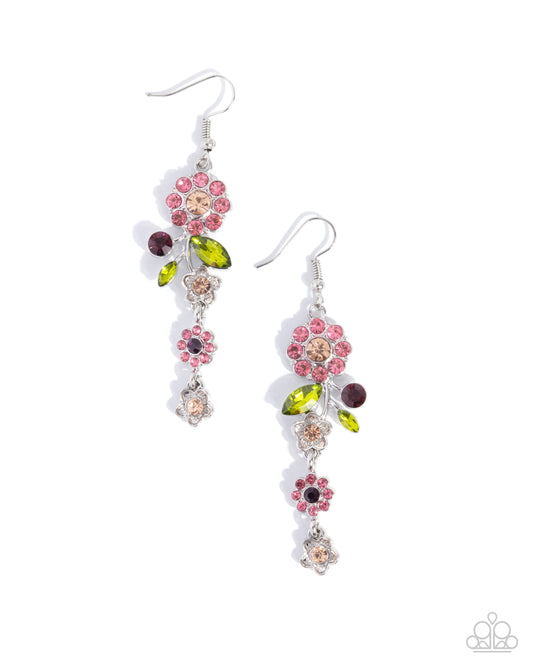 Better Bouquet - Pink, Peach, & Green Rhinestone Flower Paparazzi Earrings