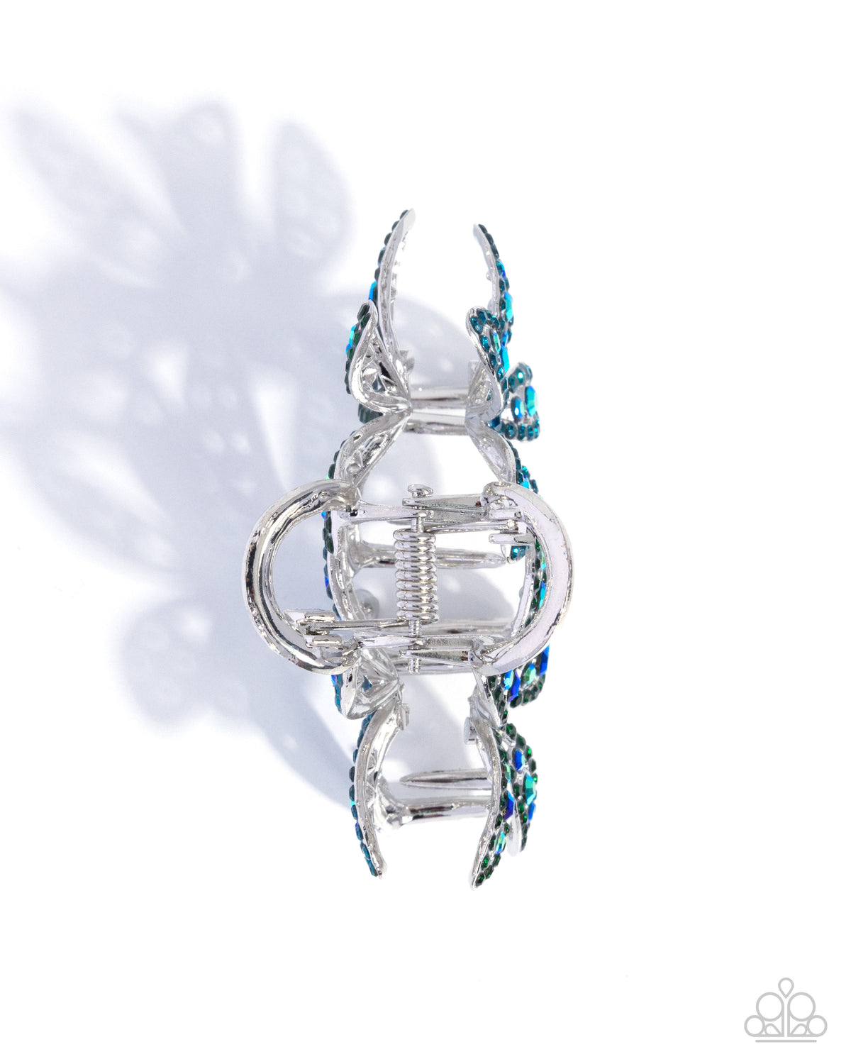 Blooming Beacon - Multicolored Rhinestone Embellished Silver Flower Paparazzi Hair Claw Clip