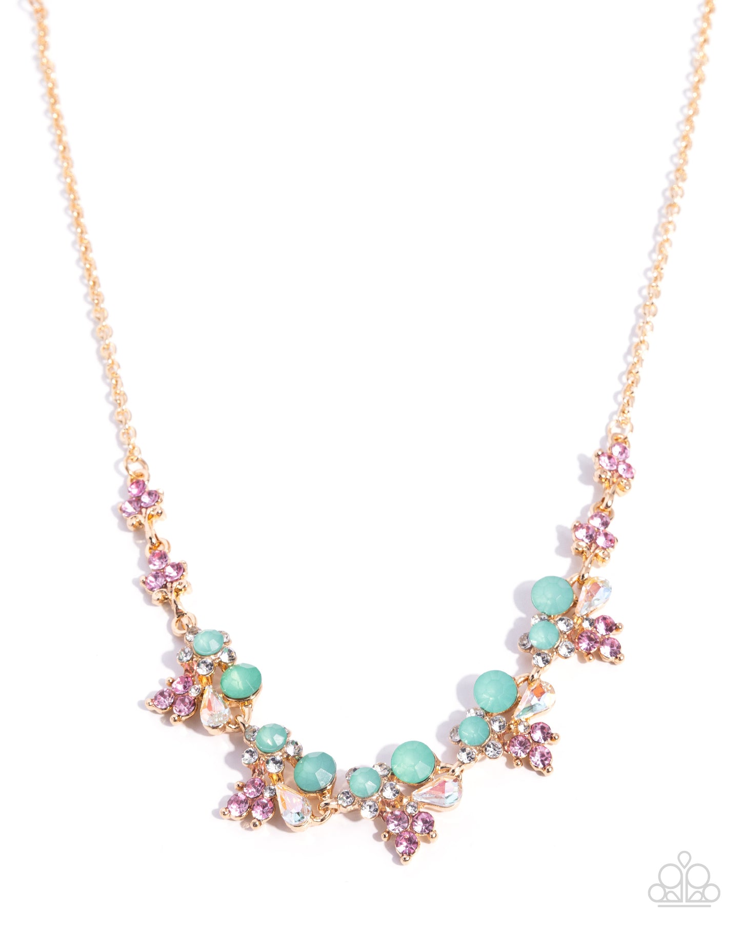 Clustered Cabaret - Green Opalescent Beads/Rhinestone Clusters Paparazzi Necklace & matching earrings