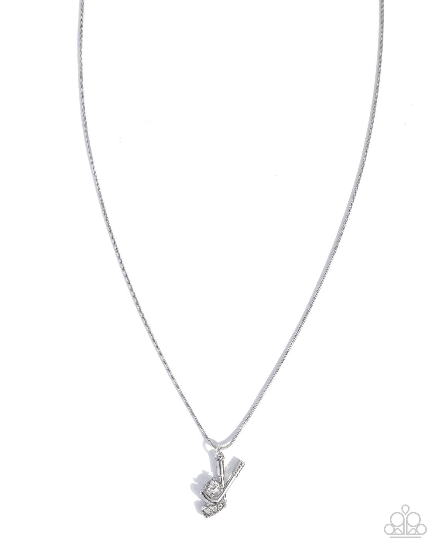 Hockey Game - White Rhinestone "Puck"/Silver Hockey Sticks Pendant Paparazzi Necklace & matching earrings