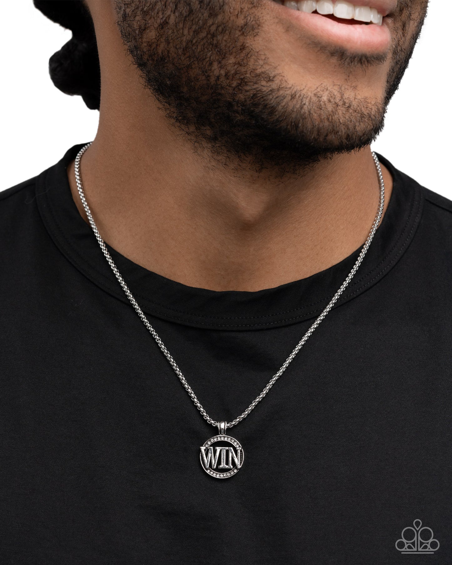 Fight to Win - Silver "WIN" & White Rhinestone Pendant Paparazzi Men's Necklace