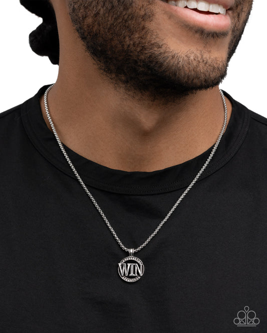 Fight to Win - Silver "WIN" & White Rhinestone Pendant Paparazzi Men's Necklace