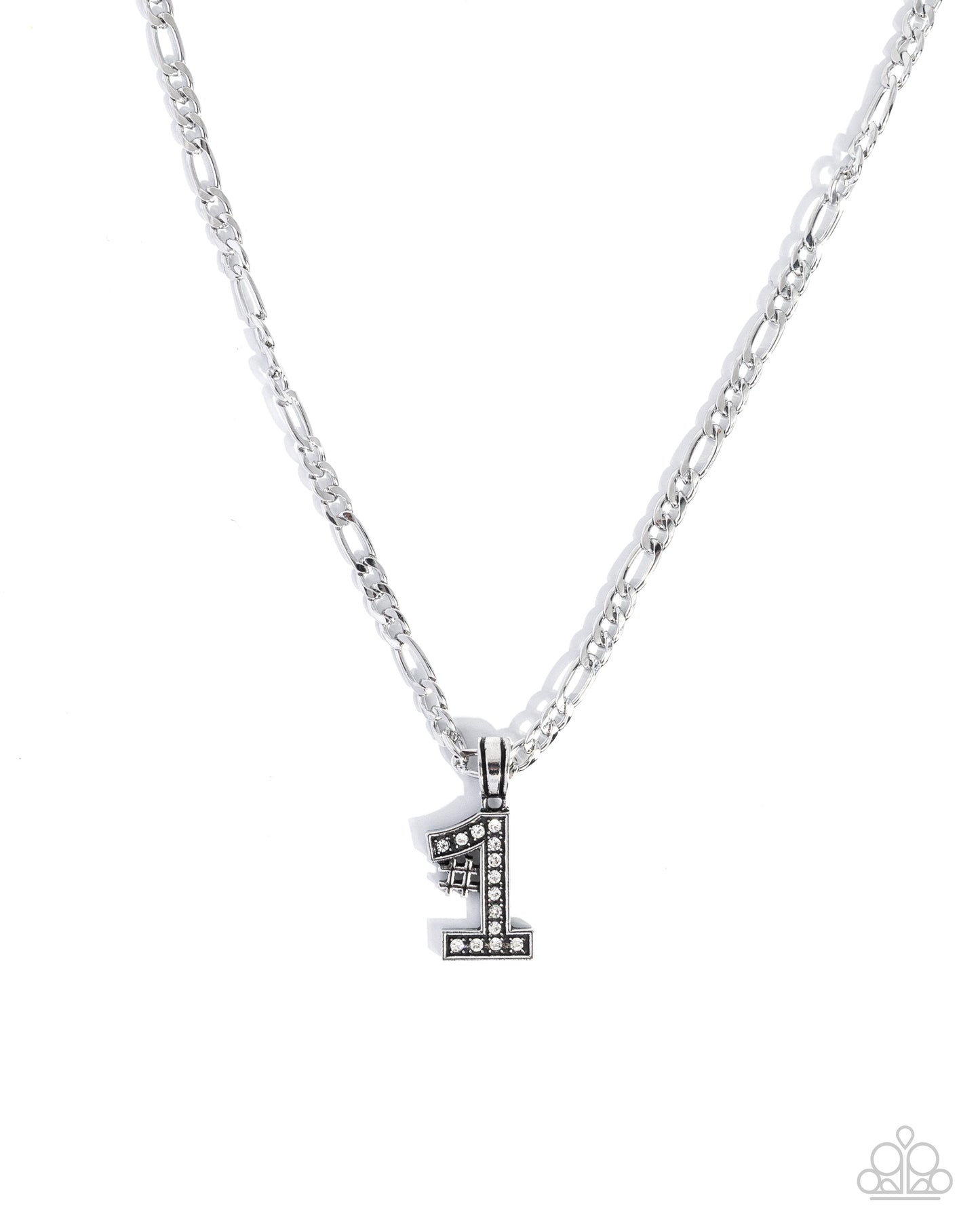 Team Number - Silver & White Rhinestone #1 Pendant Paparazzi Men's Necklace