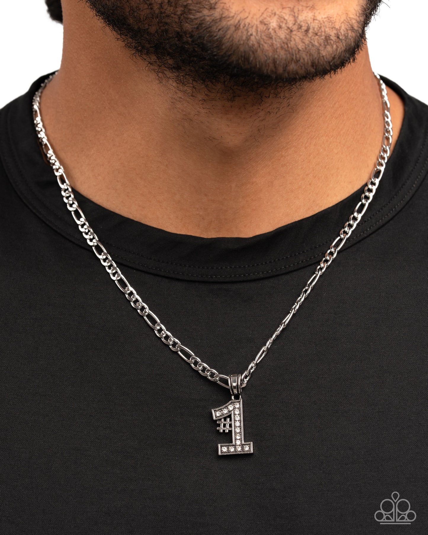 Team Number - Silver & White Rhinestone #1 Pendant Paparazzi Men's Necklace