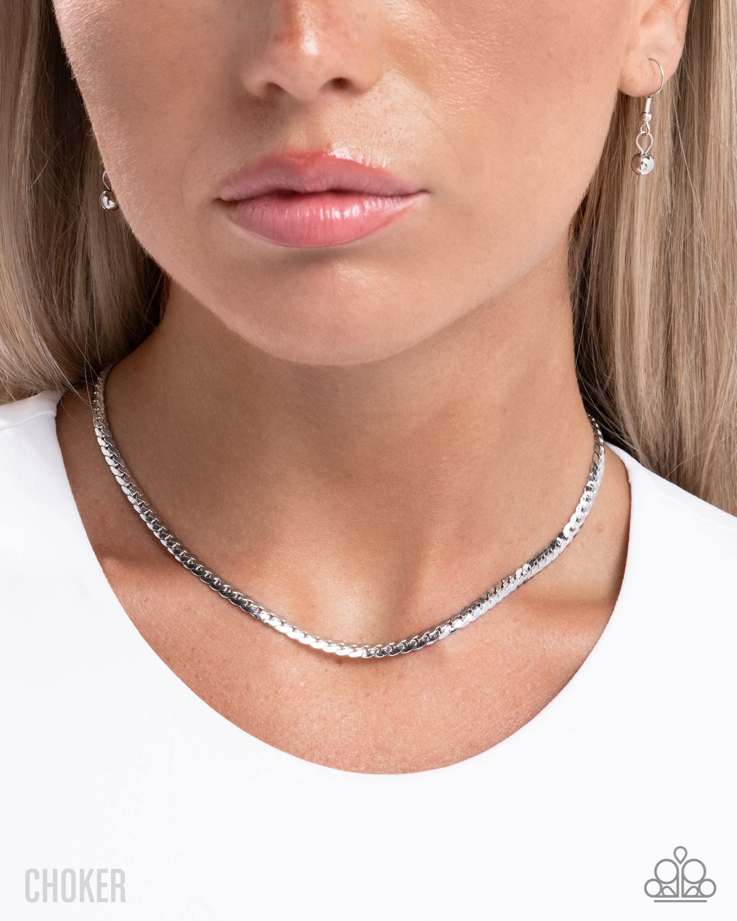 Crowning Challenge - Silver Curb Chain Choker Paparazzi Necklace & matching earrings