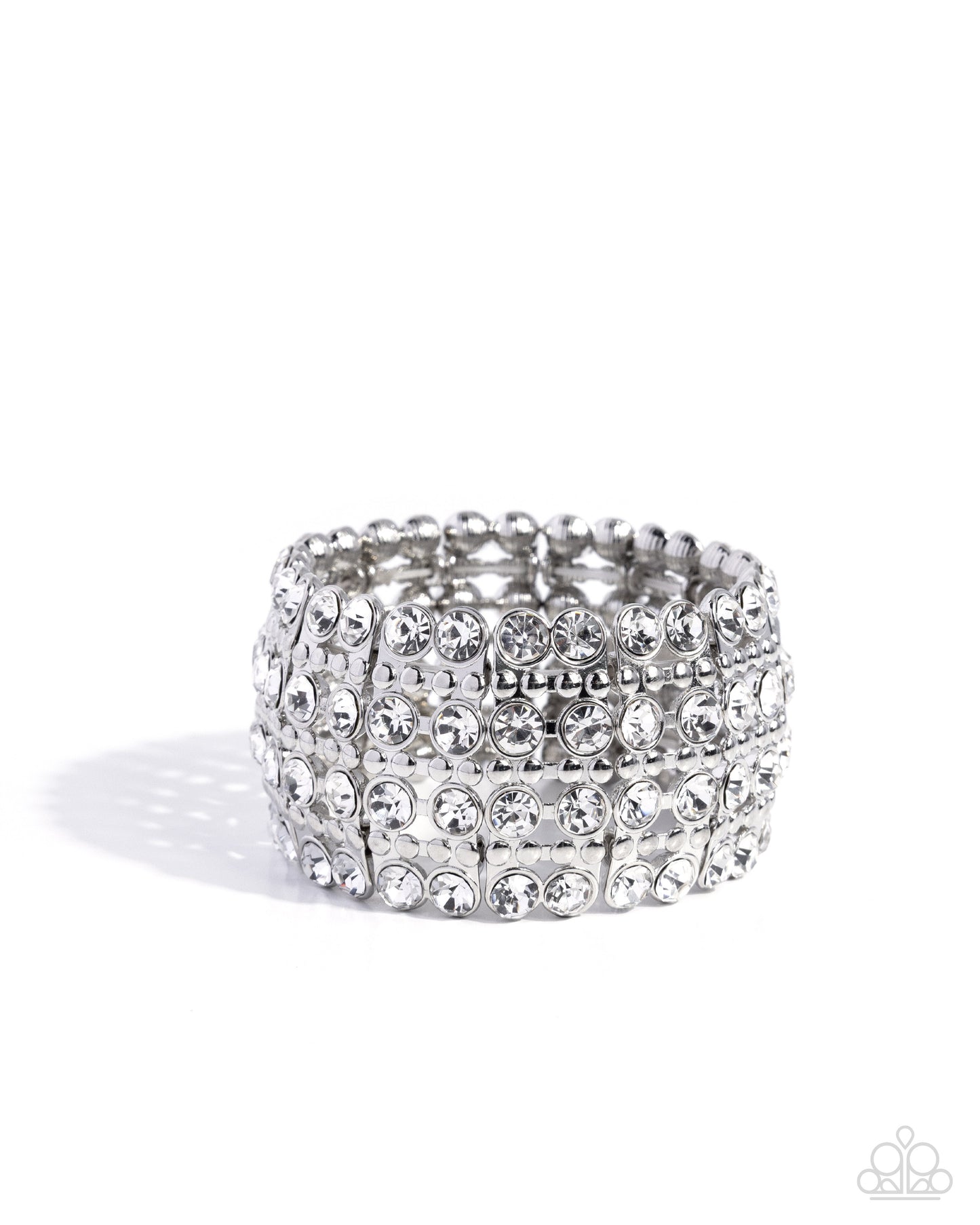 Exuberant Elegance - White Rhinestone & Silver Studs Paparazzi Stretch Bracelet